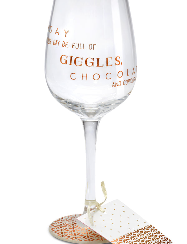Birthday Giggle Chocolate Alcohol Wine Glass (Megan Claire)